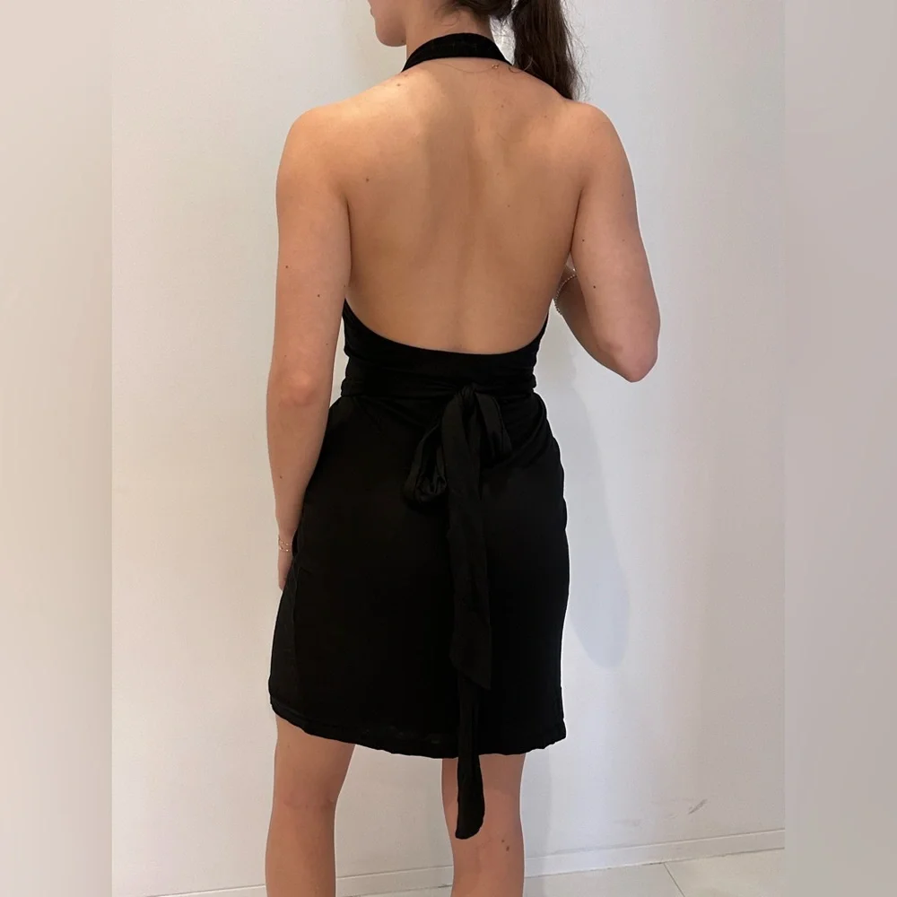 Club Monaco Black Y2K Halter Backless Wrap Dress size xs - Picture 2 of 8